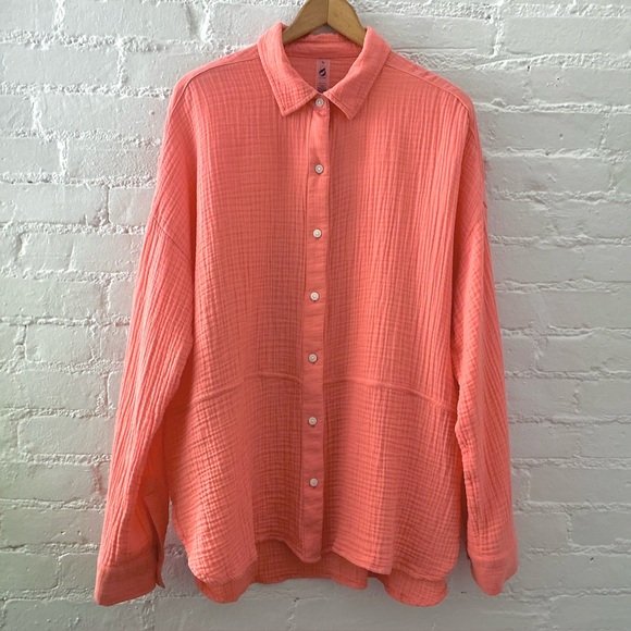 Lou & Grey Top Womens XL Cotton Button Up Relaxed Tunic Beachy Lagenlook Boho - Picture 1 of 11